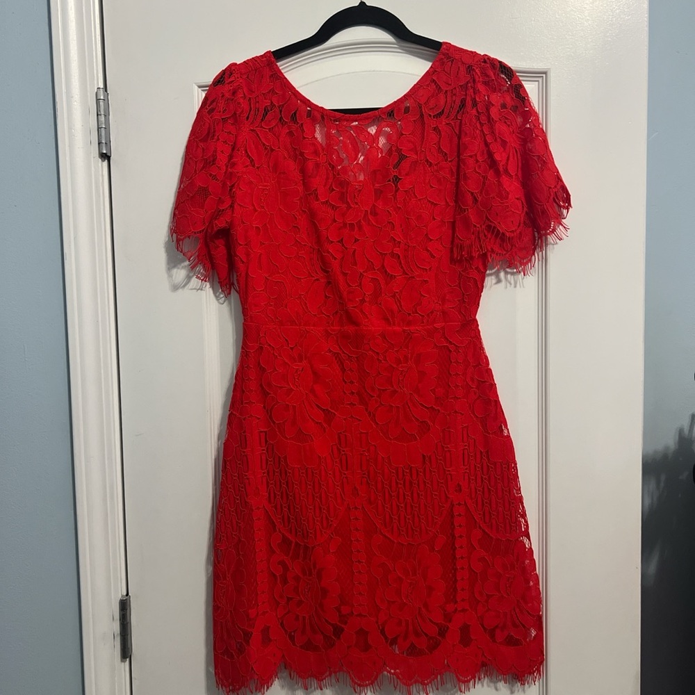 Lulu's Red Flutter Sleeve Sheath Dress